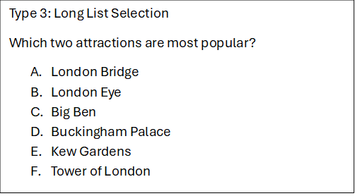 Multiple Choice IELTS Listening Question - Long List