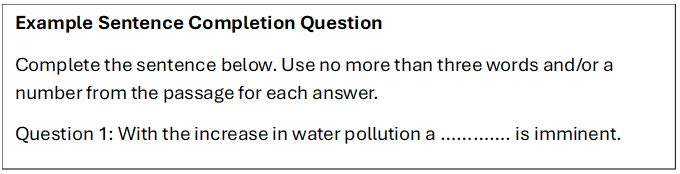 IELTS Reading Sentence Completion Question