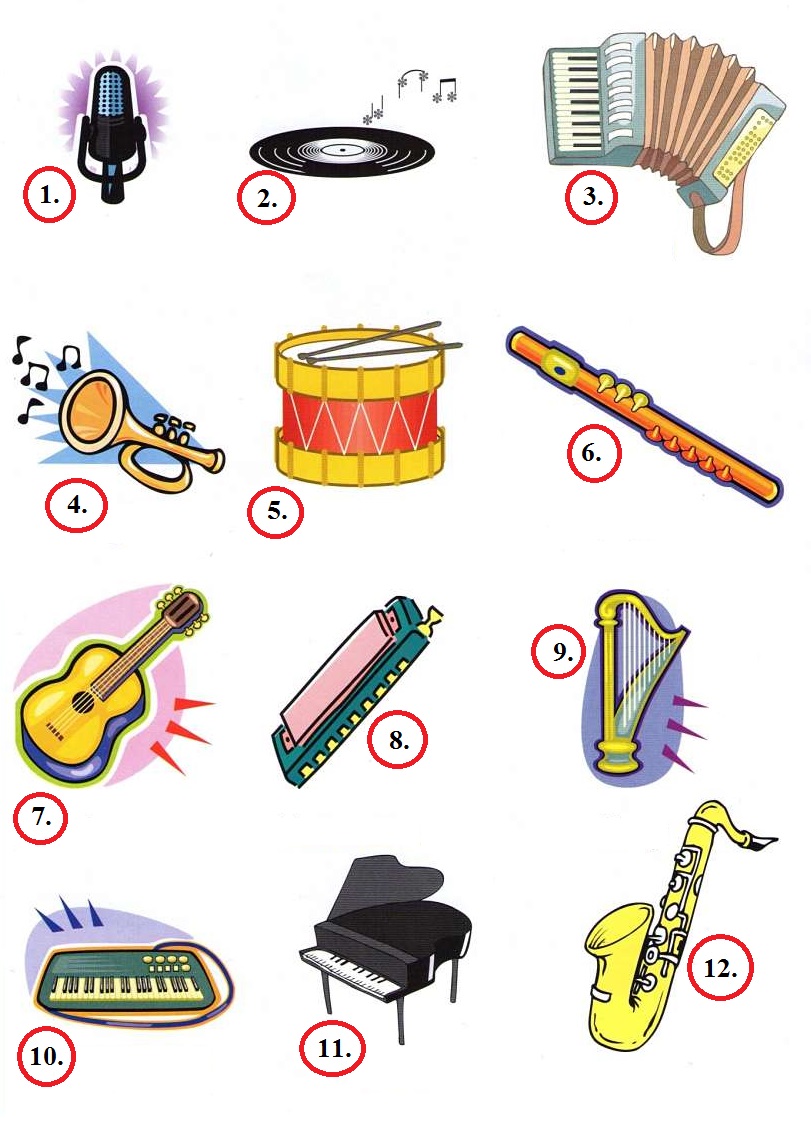 Музыкальные инструменты на английском карточки
